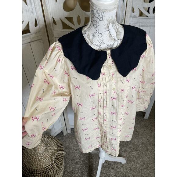 CATH KIDSTON Shirt Size UK 16 Beige Bows Chunky Collar Coquette - Picture 1 of 9